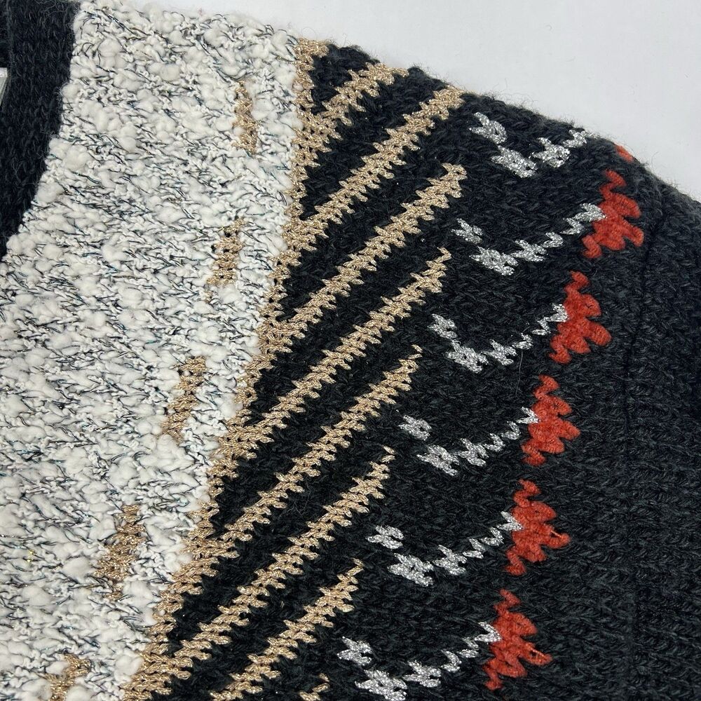Vintage 80s Carducci Womens Wool Blend Sweater Black Gold Silver Metallic Medium - Picture 6 of 10